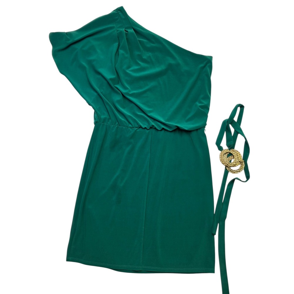 Visstes Emerald Green One Shoulder Dress Gold Ring Belt Size M - Picture 2 of 8